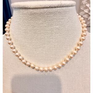 Vintage Monet Faux Pearl Necklace – 16” Signed Gold Tone Monet
